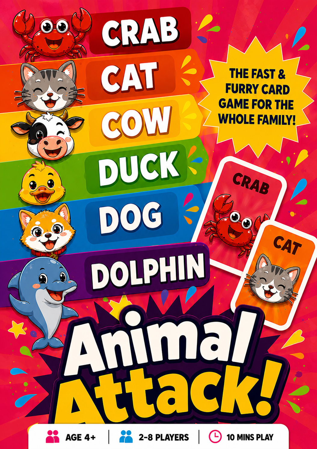 Animal Attack game box with six animal characters